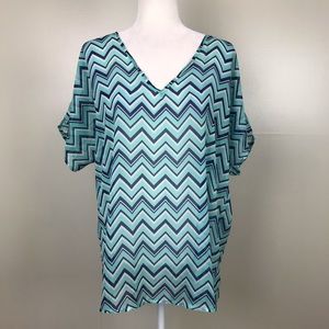 ANNABELLA Chevron Blouse V Neck Short Sleeve Semi Sheer